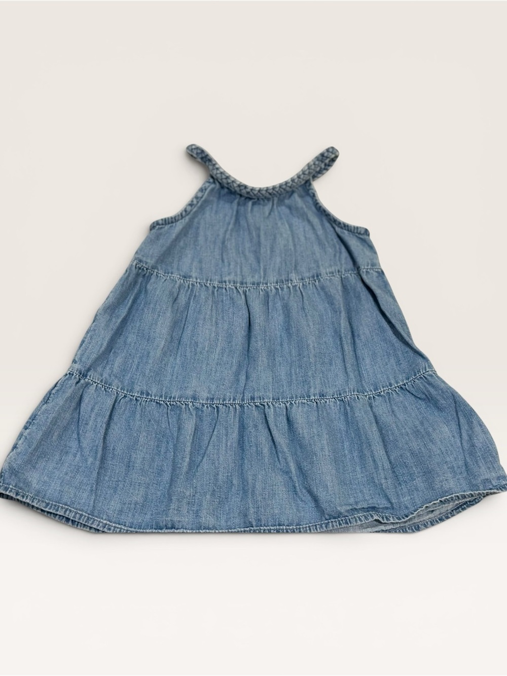+NWOT babyGap Toddler Girl Chambray Denim Braided Strap Tiered Dress 2T